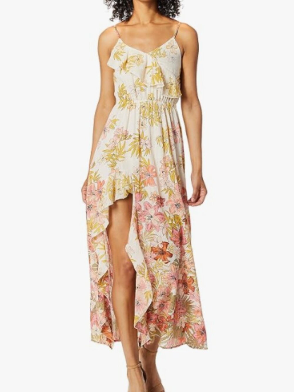 Billabong Dress Floral Flowy Side Slit Ruffle Garden Party Summer Vacation EUC M